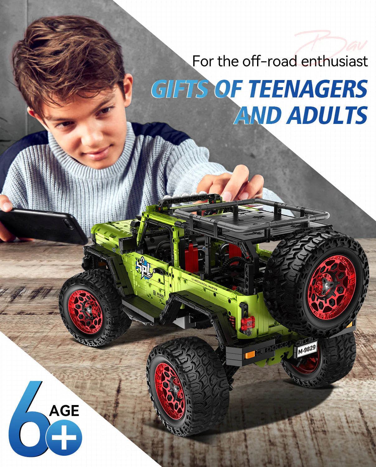 Brick MOC Jeep Wrangler Off-Road Pickup Building Kit | Remote Control, Tank Steering, Drift Special, All-Terrain Damping, Opening Features, 2545 pcs - Brick Car Merchant