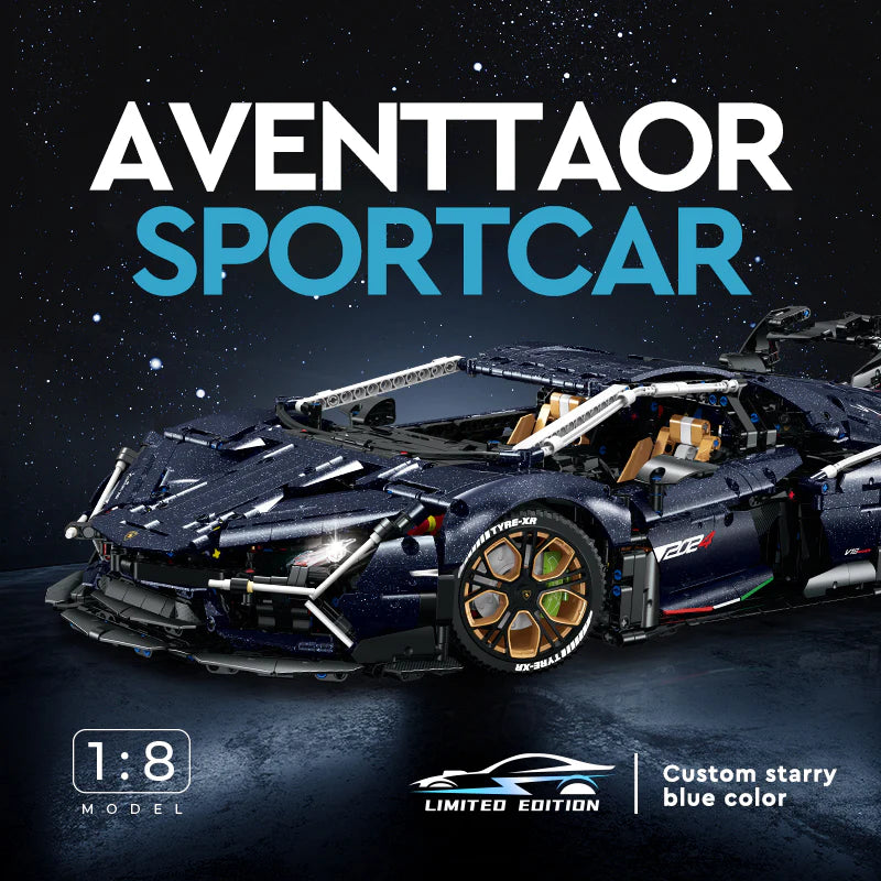 Brick MOC Lamborghini Aventador | Remote Control, Electric Air Suspension, Electric Doors, Special Starry Blue Plates, 4106 pcs - Brick Car Merchant