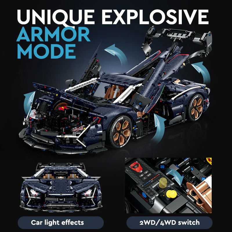 Brick MOC Lamborghini Aventador | Remote Control, Electric Air Suspension, Electric Doors, Special Starry Blue Plates, 4106 pcs - Brick Car Merchant
