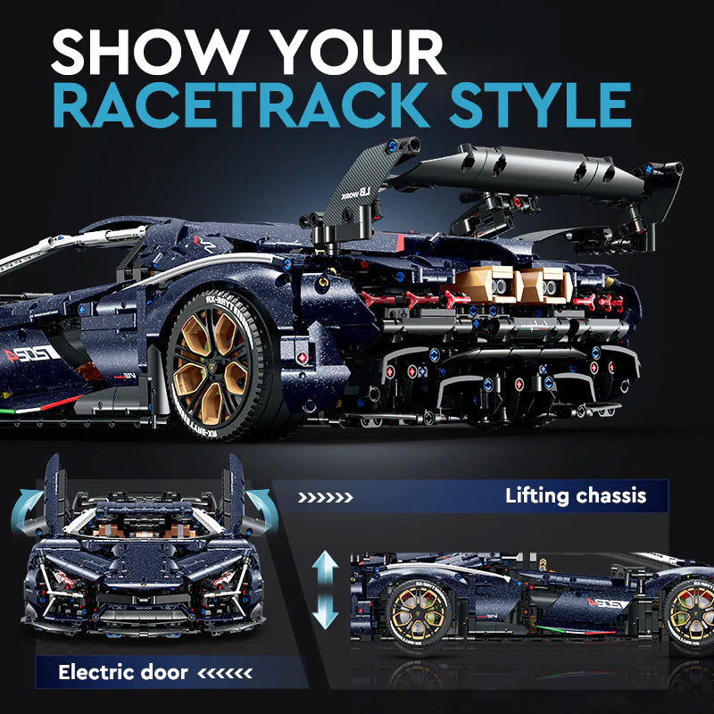 Brick MOC Lamborghini Aventador | Remote Control, Electric Air Suspension, Electric Doors, Special Starry Blue Plates, 4106 pcs - Brick Car Merchant