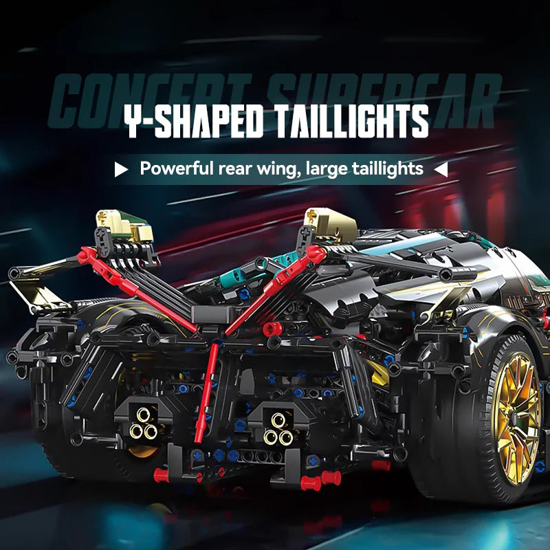 Brick MOC Lamborghini Black Warrior | Remote Control, Opening Features, 2472 pcs - Brick Car Merchant