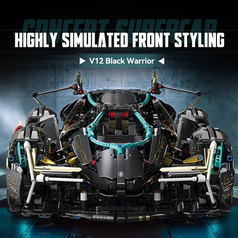 Brick MOC Lamborghini Black Warrior | Remote Control, Opening Features, 2472 pcs - Brick Car Merchant