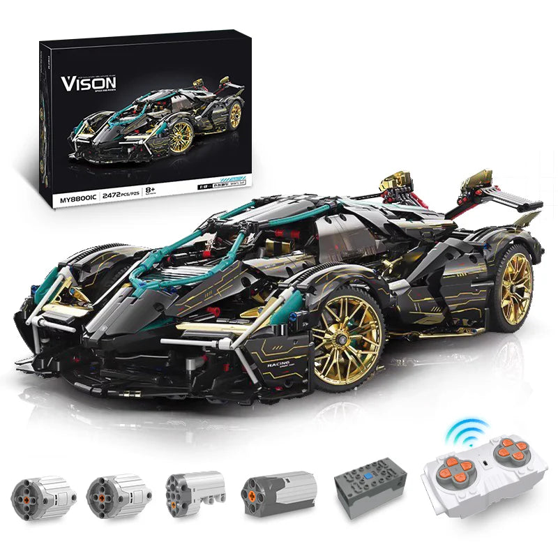 Brick MOC Lamborghini Black Warrior | Remote Control, Opening Features, 2472 pcs - Brick Car Merchant