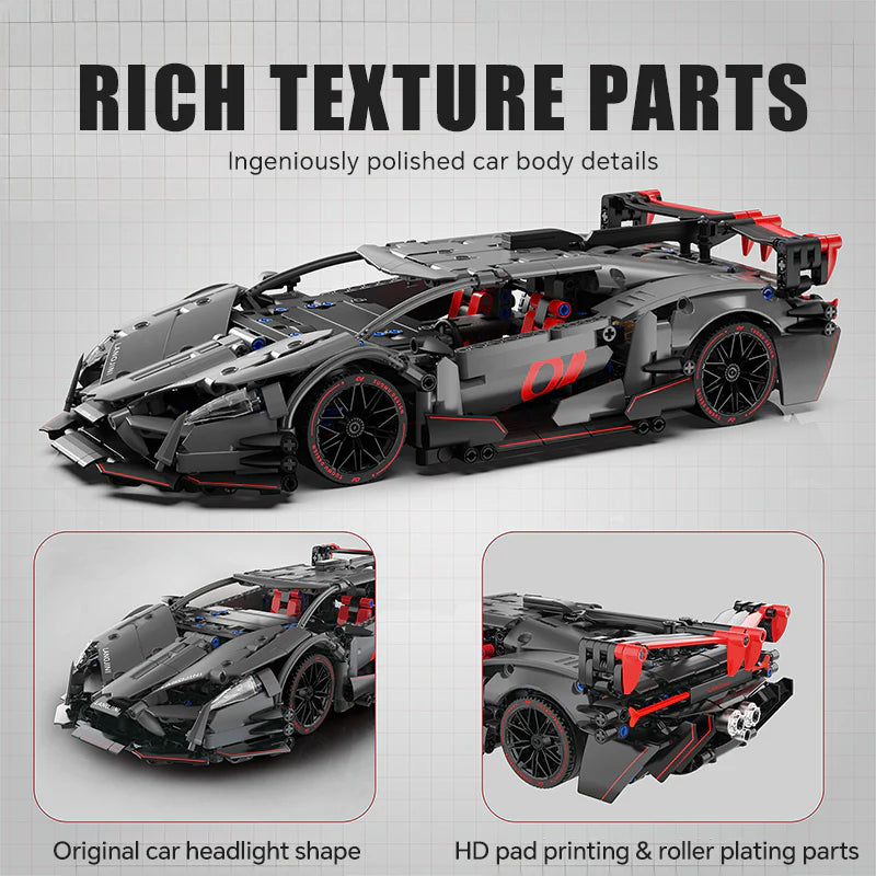Brick MOC Lamborghini Dark Night Red Sports Car | Remote Control, 1056 pcs - Brick Car Merchant