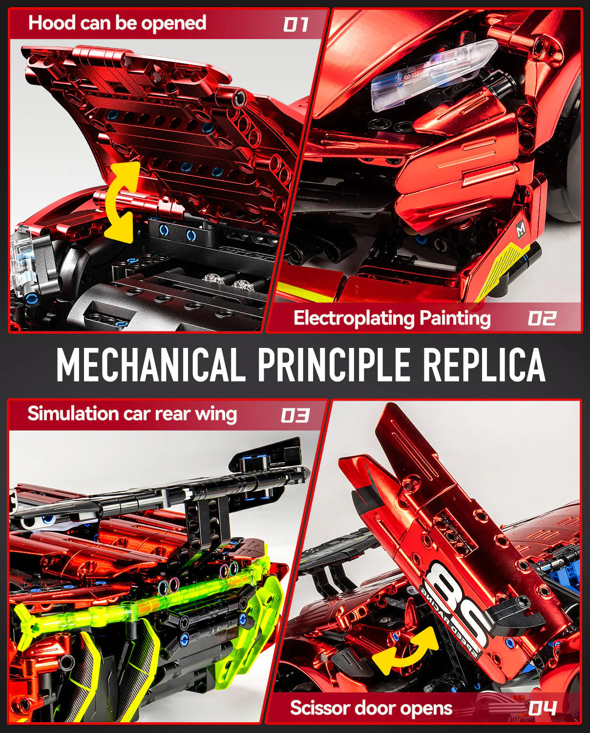 Brick MOC Lamborghini Plated | Remote Control, Drift, Electric Chassis Lifting, 1889 pcs - Brick Car Merchant