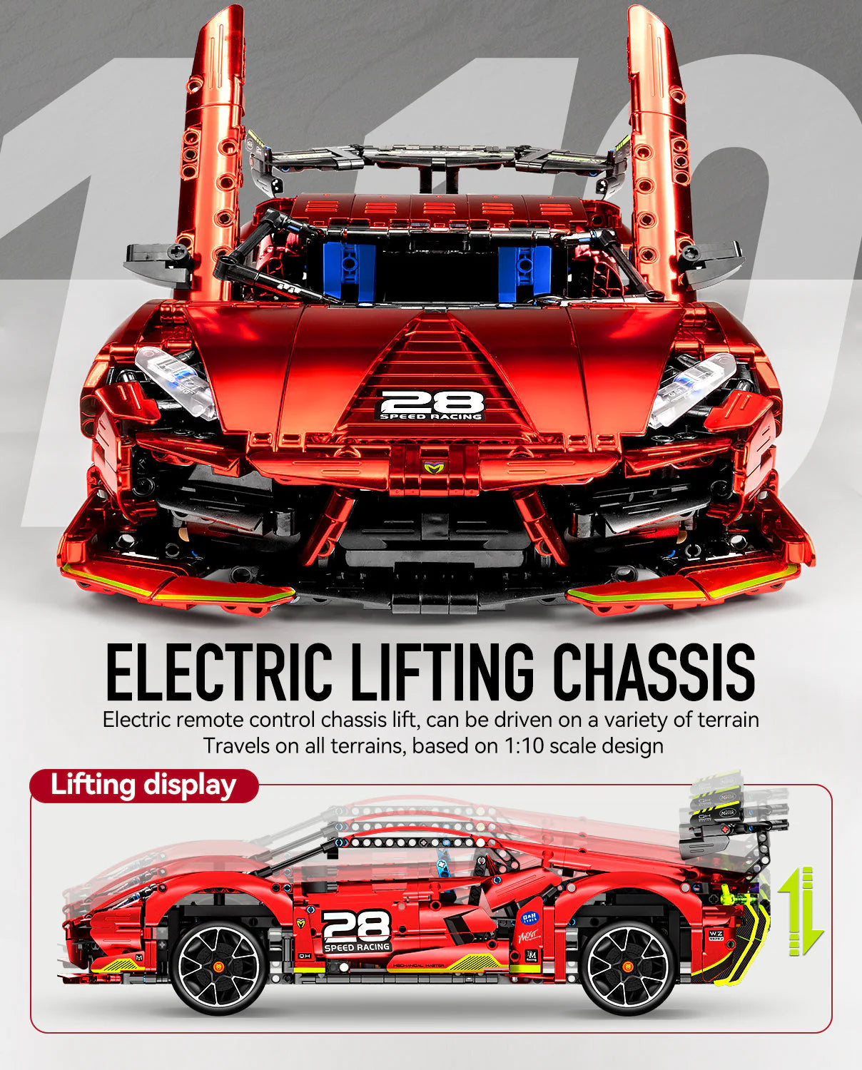 Brick MOC Lamborghini Plated | Remote Control, Drift, Electric Chassis Lifting, 1889 pcs - Brick Car Merchant