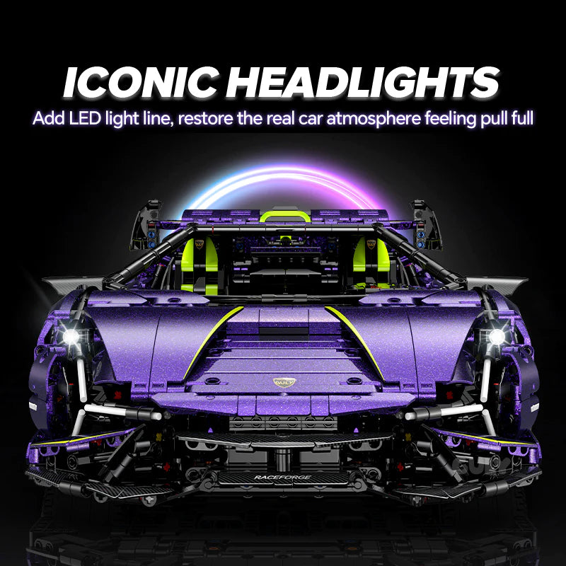 Brick MOC Lamborghini Supercar Comet Purple | Remote Control, Electric Doors, Electric Convertible Top, V10 Engine, Custom Starry Sky Finish, 3654pcs - Brick Car Merchant