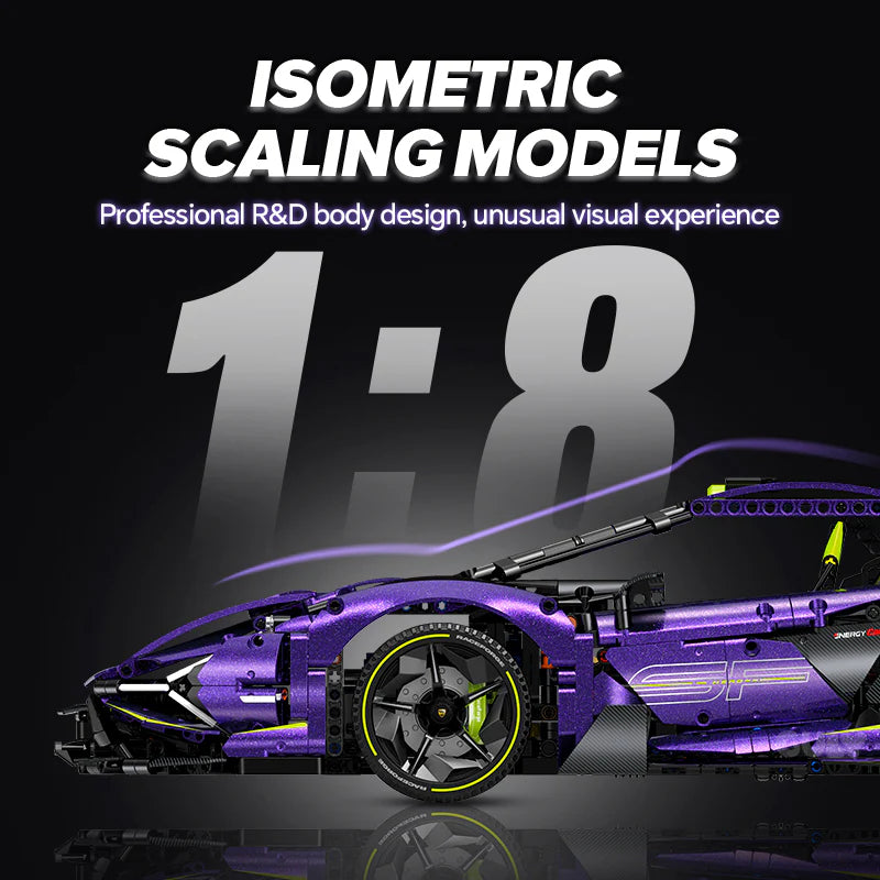 Brick MOC Lamborghini Supercar Comet Purple | Remote Control, Electric Doors, Electric Convertible Top, V10 Engine, Custom Starry Sky Finish, 3654pcs - Brick Car Merchant