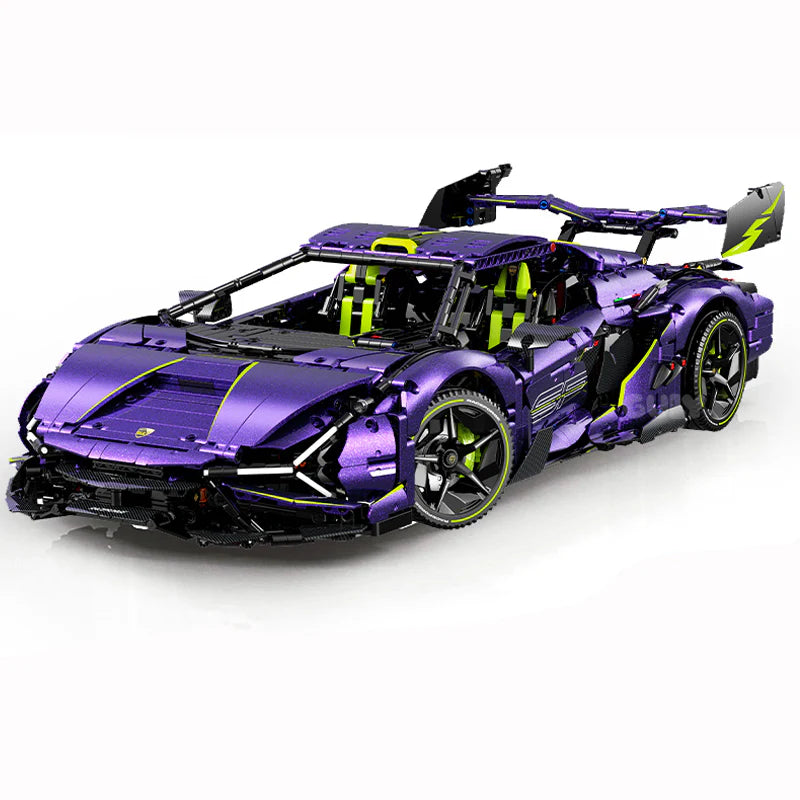 Brick MOC Lamborghini Supercar Comet Purple | Remote Control, Electric Doors, Electric Convertible Top, V10 Engine, Custom Starry Sky Finish, 3654pcs - Brick Car Merchant