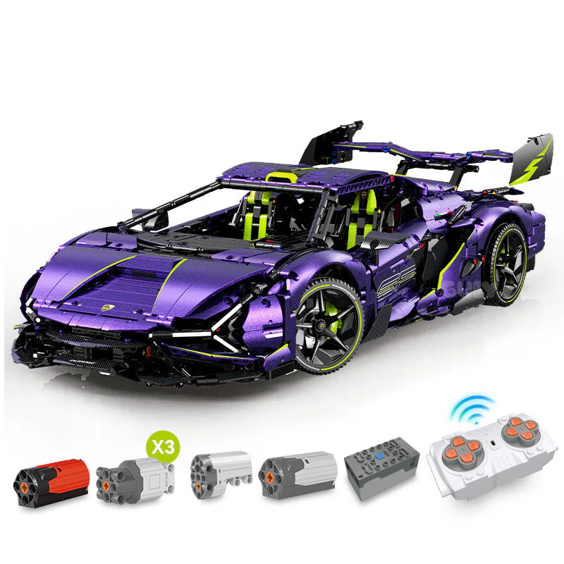 Brick MOC Lamborghini Supercar Comet Purple | Remote Control, Electric Doors, Electric Convertible Top, V10 Engine, Custom Starry Sky Finish, 3654pcs - Brick Car Merchant