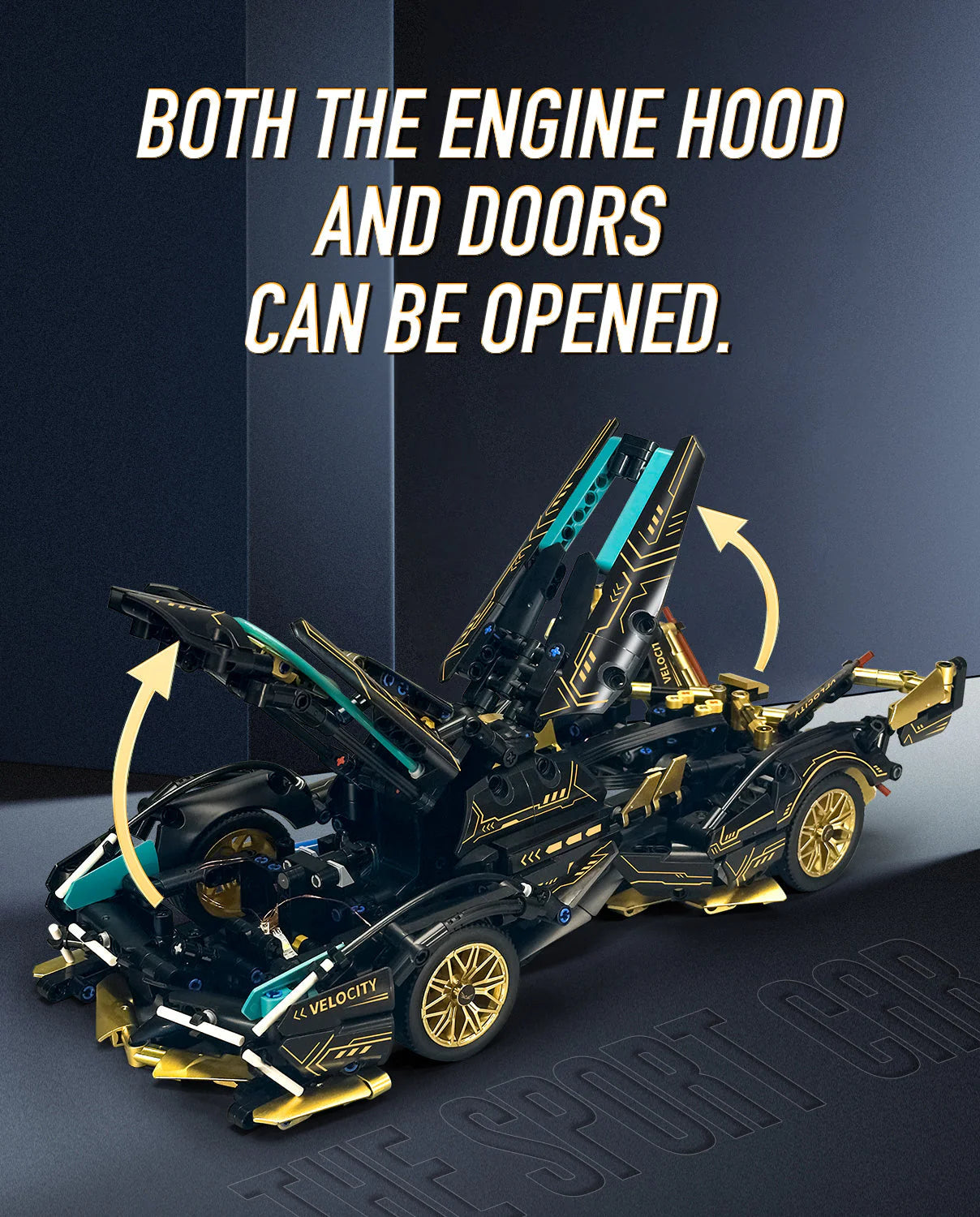 Brick MOC Lamborghini V12 Black Sports Car | Remote Control, Opening Features, 1103 pcs - Brick Car Merchant