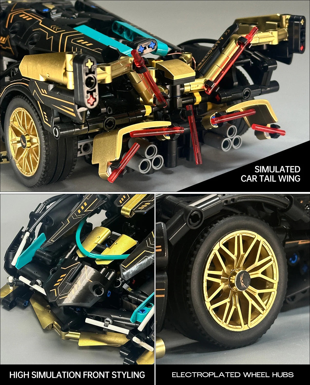 Brick MOC Lamborghini V12 Black Sports Car | Remote Control, Opening Features, 1103 pcs - Brick Car Merchant