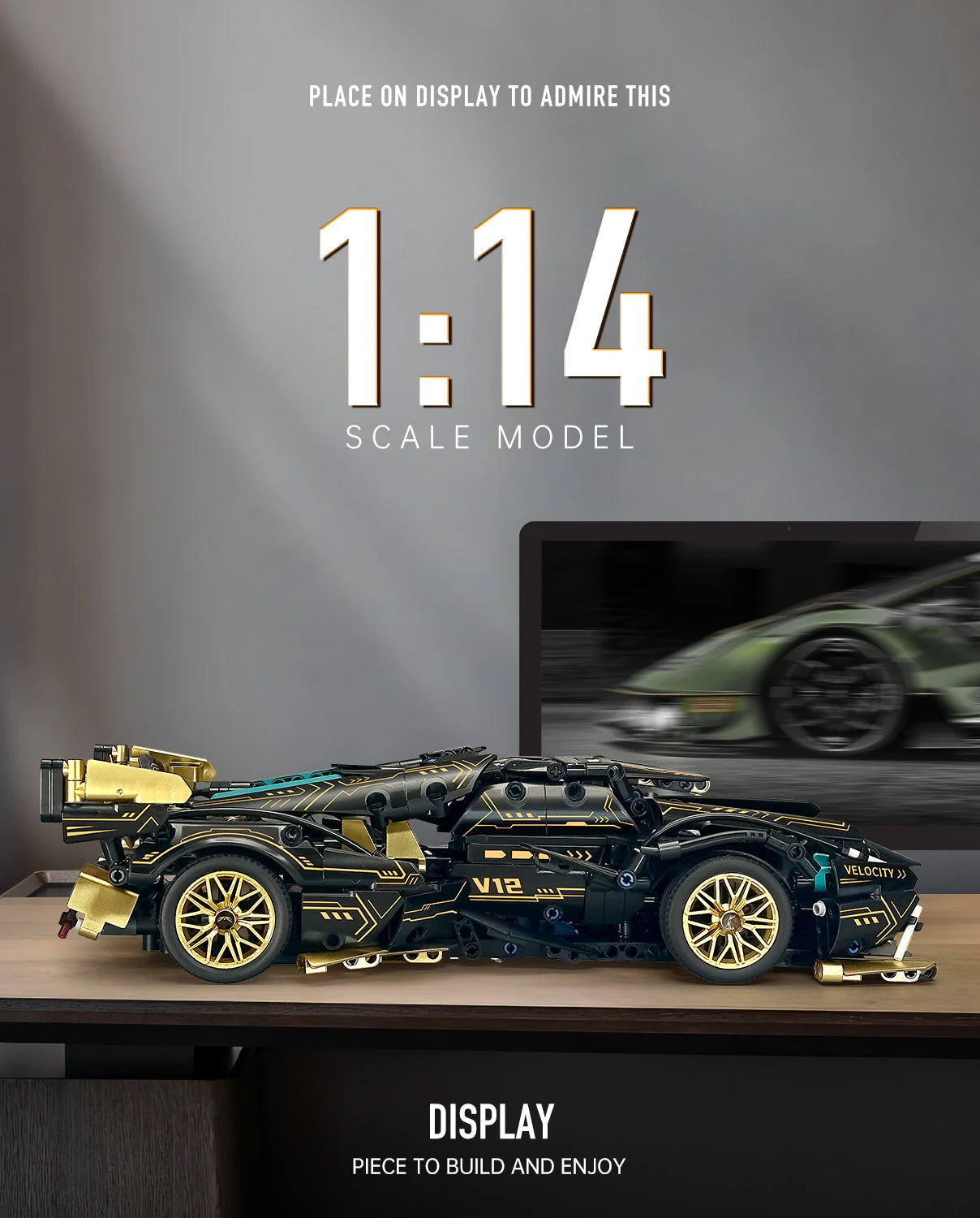 Brick MOC Lamborghini V12 Black Sports Car | Remote Control, Opening Features, 1103 pcs - Brick Car Merchant