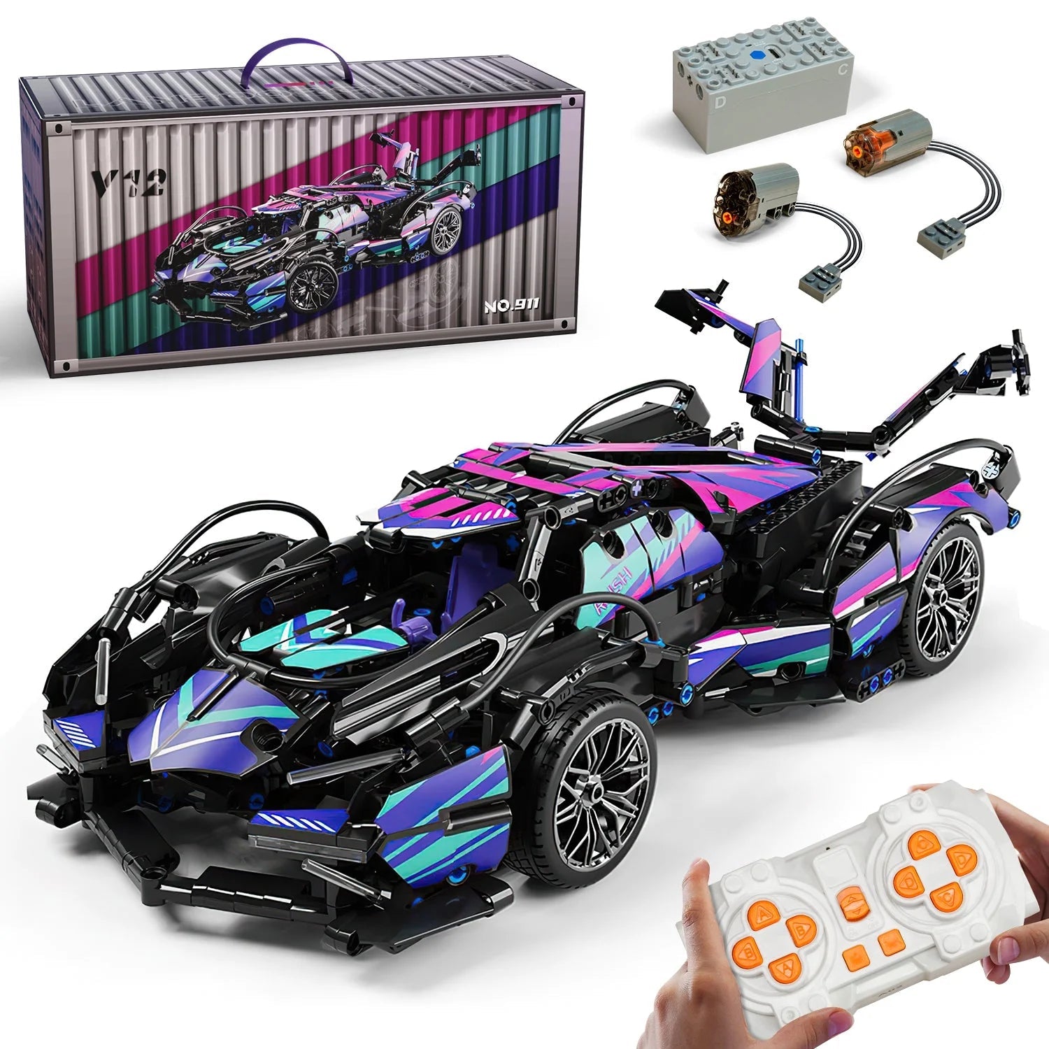 Brick MOC Lamborghini V12 Sports Car | Remote Control, Opening Features, 1124 pcs - Brick Car Merchant