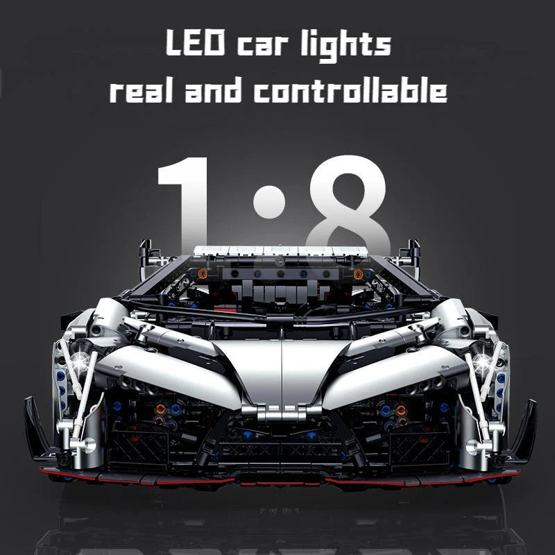 LEGO MOC Lamborghini VENENO Silver Grey | Remote Control, Electric Air Suspension, Scissor Doors, Exclusive Body Panels, Exclusive Tire Alloys, 3711 pcs - Brick Car Merchant