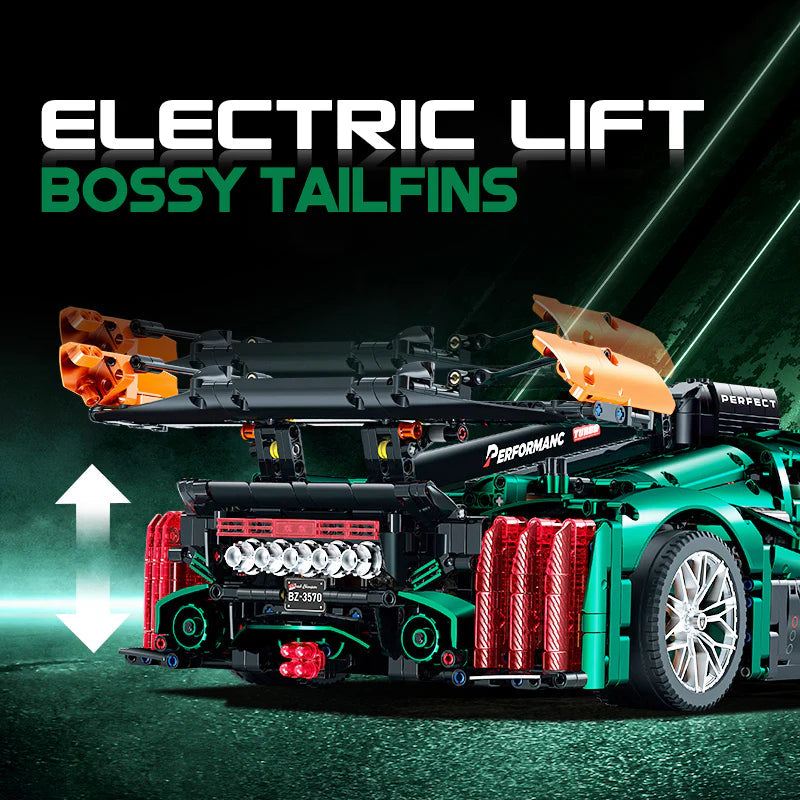 Brick MOC Le Mans 9*8 Race Car | Remote Control, Electric Lift Tail Wing, Lighting Headlights, 3746 pcs - Brick Car Merchant