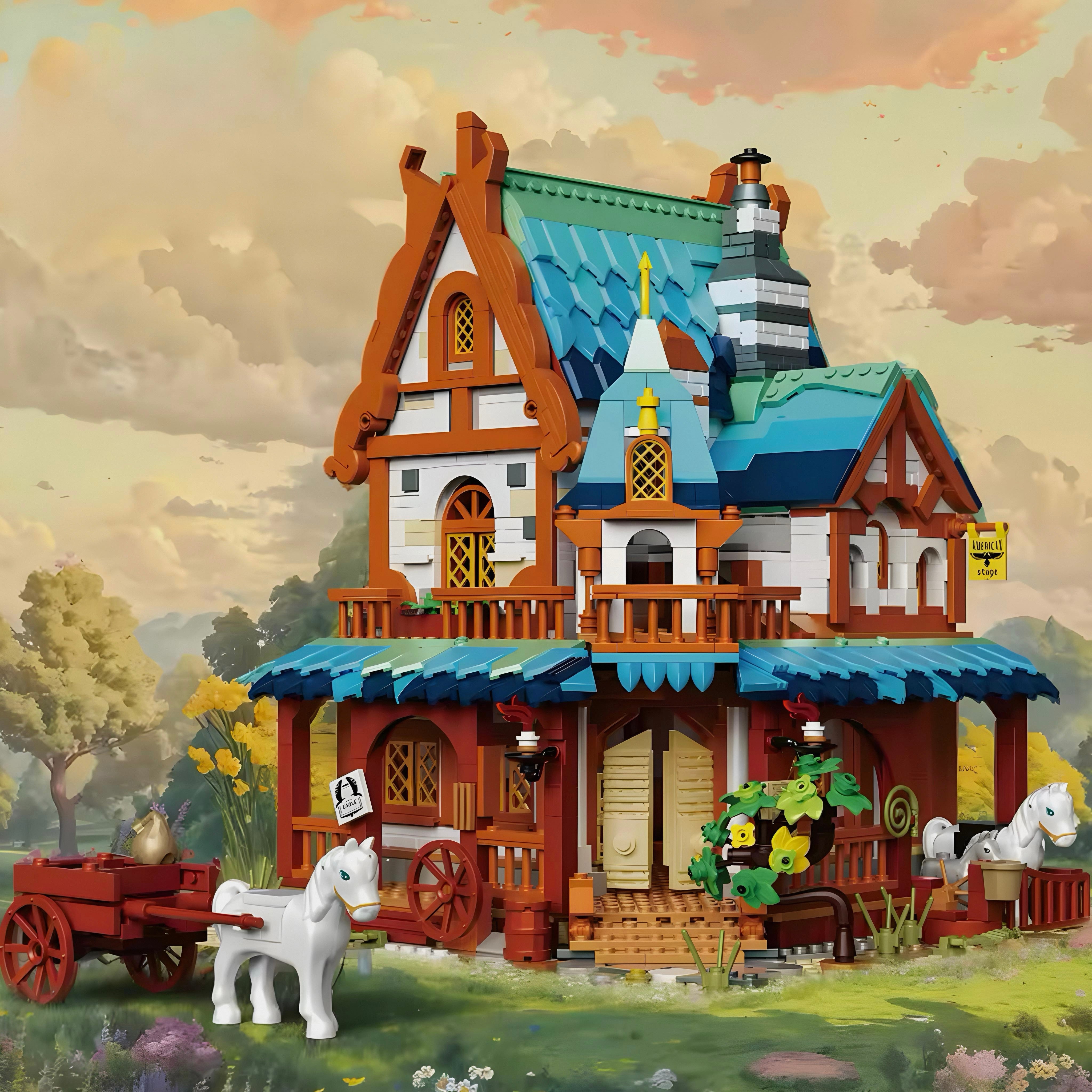 Brick MOC Medieval Post Station | 1769pcs - Brick Car Merchant