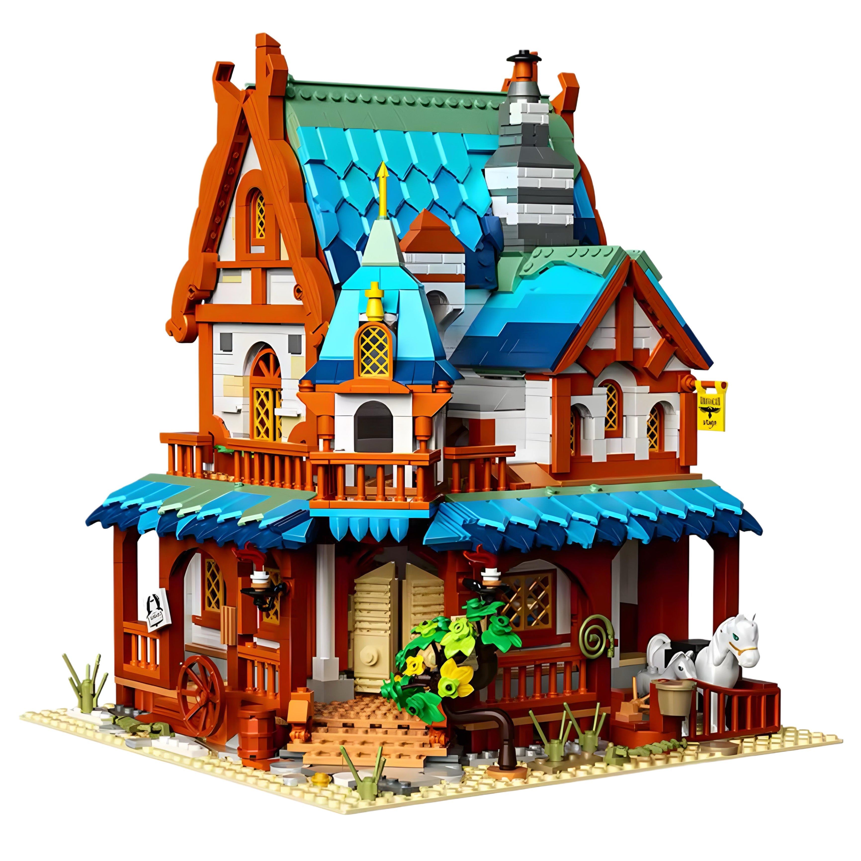 Brick MOC Medieval Post Station | 1769pcs - Brick Car Merchant