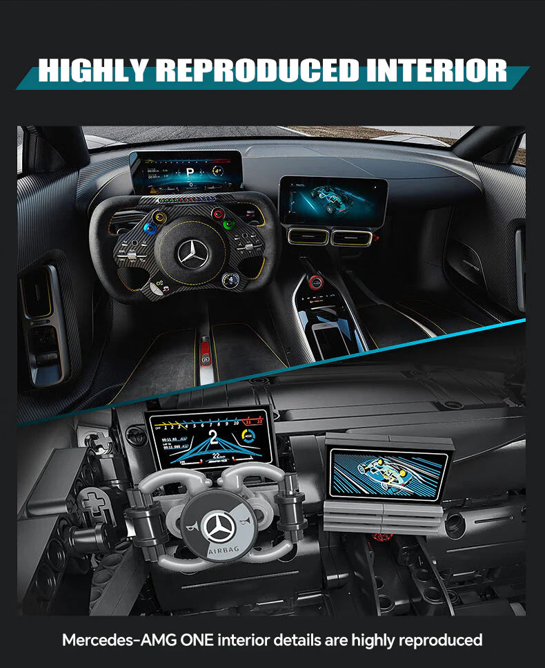 Brick MOC Mercedes AMG ONE | Remote Control, Electric Butterfly Doors, Rear Wing Lifting, Controllable Lights, Launch Control, 3295pcs - Brick Car Merchant