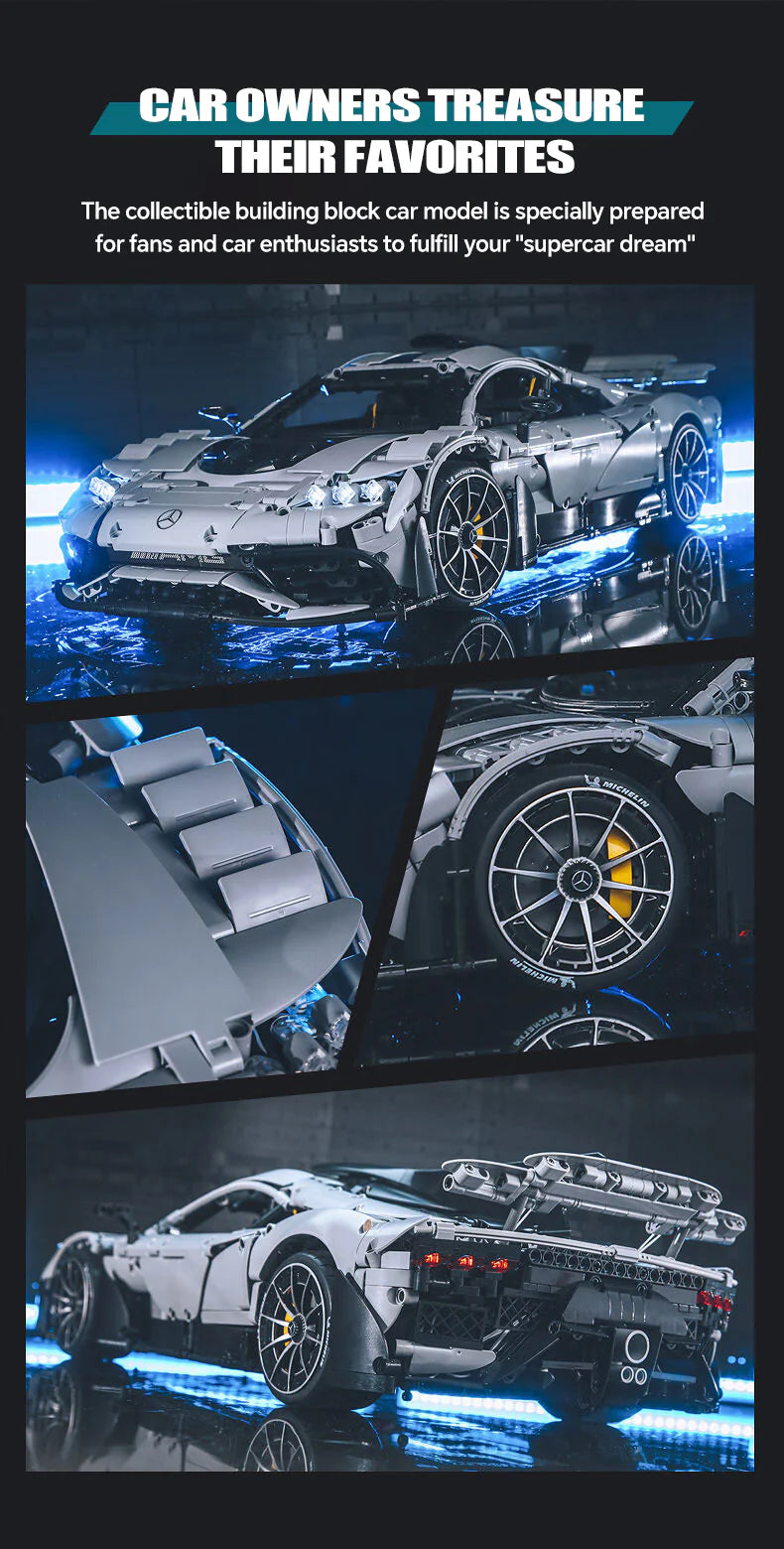 Brick MOC Mercedes AMG ONE | Remote Control, Electric Butterfly Doors, Rear Wing Lifting, Controllable Lights, Launch Control, 3295pcs - Brick Car Merchant