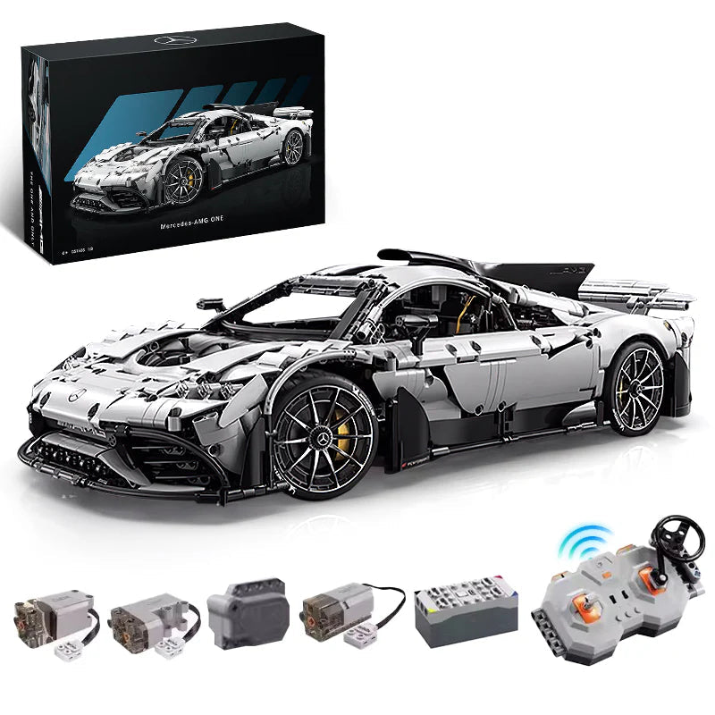 Brick MOC Mercedes AMG ONE | Remote Control, Electric Butterfly Doors, Rear Wing Lifting, Controllable Lights, Launch Control, 3295pcs - Brick Car Merchant
