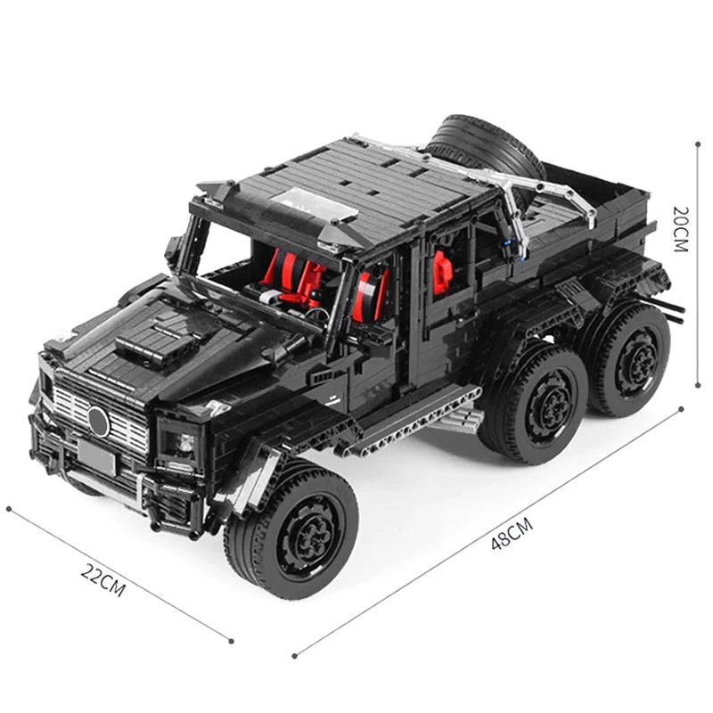 Brick MOC Mercedes G63 AMG, Brabus G800 6x6 Off-Road Pickup SUV | Remote Control, All-Terrain Off-Roading, Exclusive XL Tyres, Gear Shifter, Opening Features, Detailed Linkage and Differential, 6WD, Openable Sunroof, 3300pcs - Brick Car Merchant