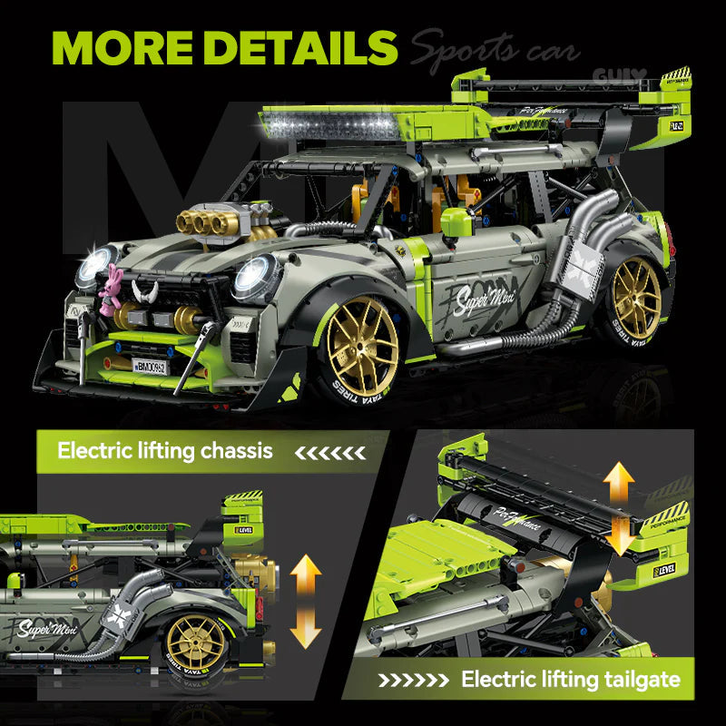 Brick MOC Mini The British Bug | Remote Control, Electric Spray System, Electric Air Suspension, Electric Rear Wing, 2550 pcs - Brick Car Merchant