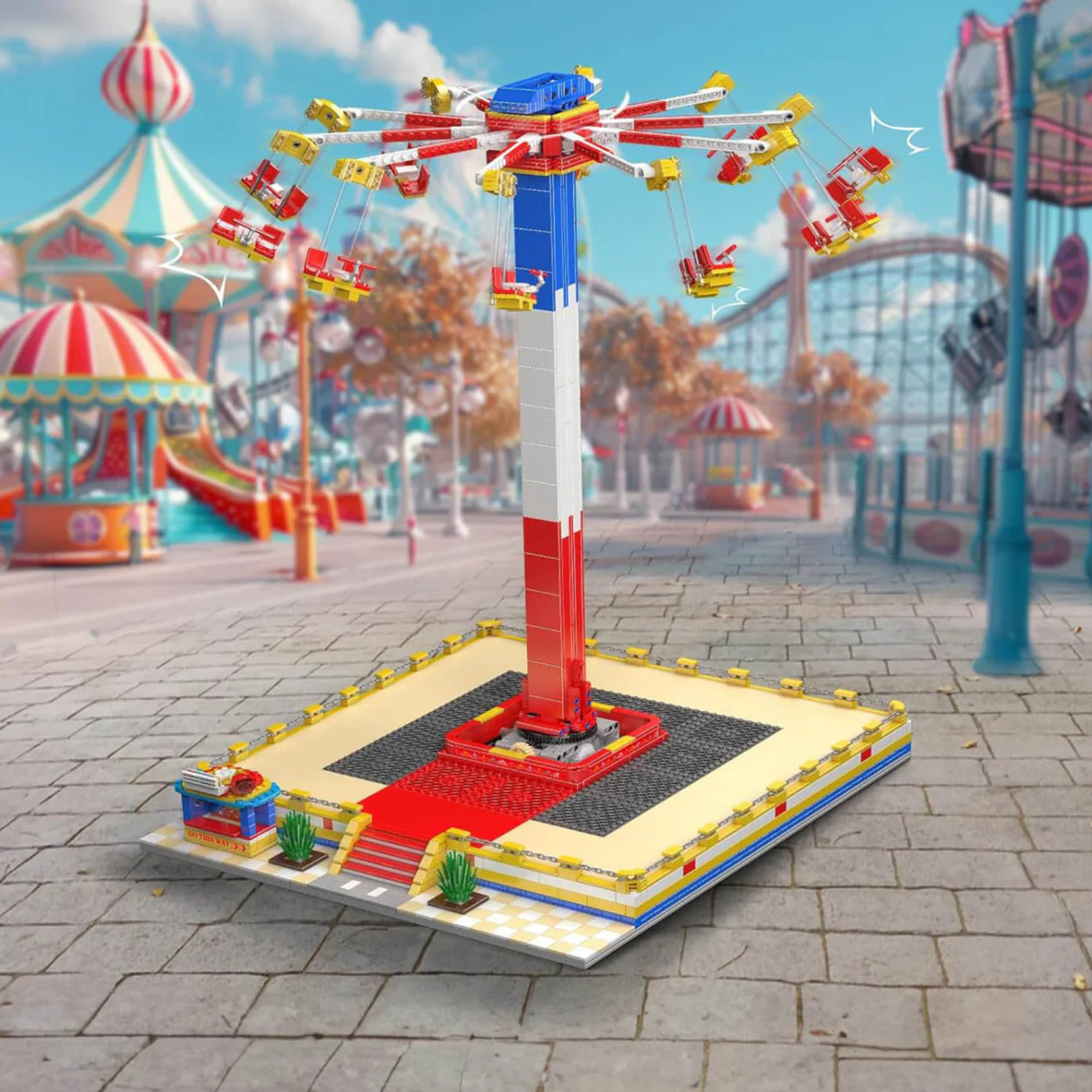Brick MOC Motorised Swing Carousel | 1580pcs - Brick Car Merchant