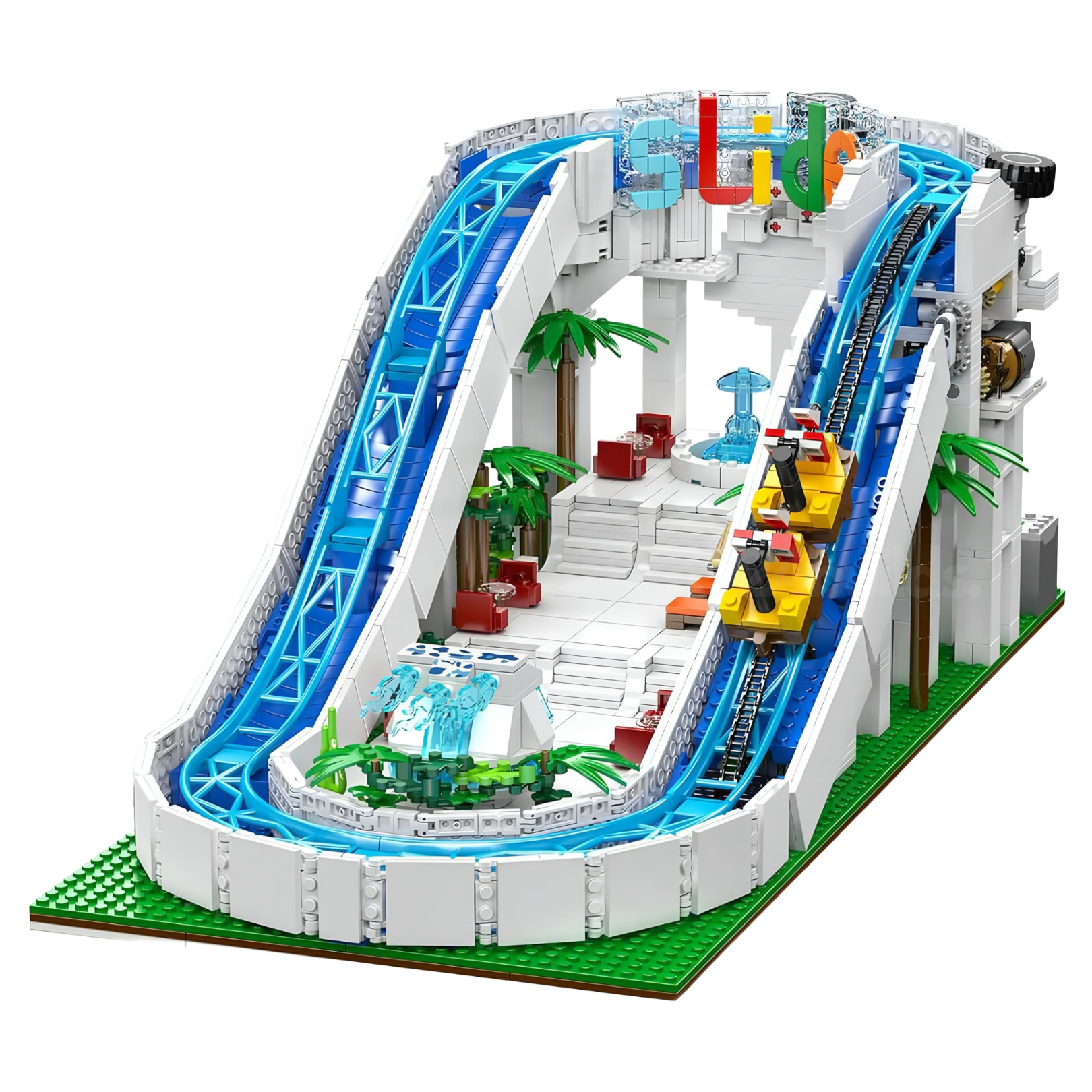Brick MOC Motorised Water Slide | 2088pcs - Brick Car Merchant