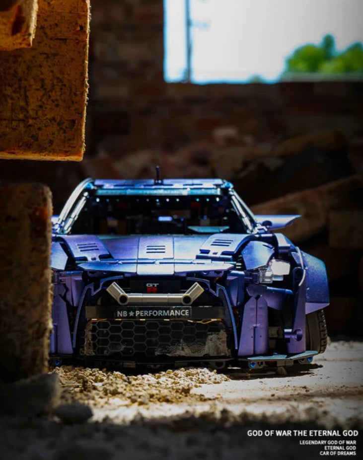 Brick MOC Nissan GTR | Remote Control, Lightning Features, Opening Features, Adjustable Camber, Functioning Transmission, 2389 pcs - Brick Car Merchant