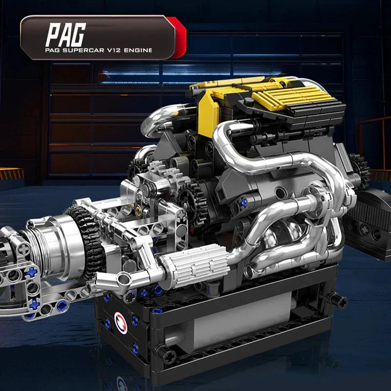 Brick MOC PAG Supercar V12 Engine Advanced | 761pcs - Brick Car Merchant