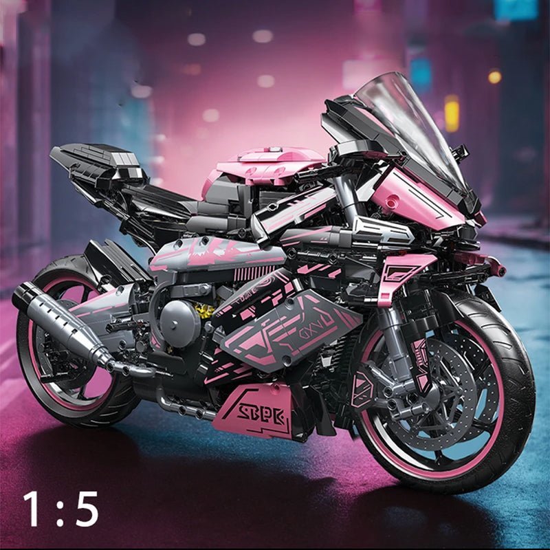 Brick MOC Pink Cyberpunk Superbike | 2000pcs - Brick Car Merchant
