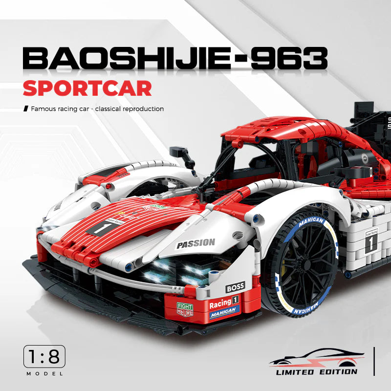 Brick MOC Porsche 963 Race Car Building Bricks Set | Remote Control, Opening Features, Detailed Look, 3460pcs - Brick Car Merchant