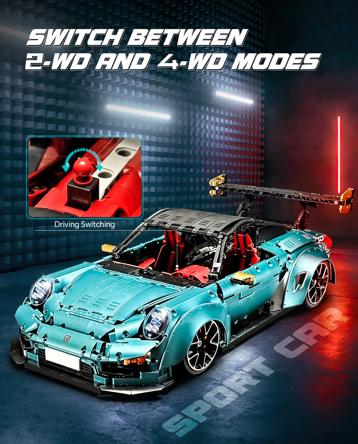 Brick MOC Porsche GT2 RS | Remote Control, Electric Air Suspension, Electric Opening Features, Drivetrain Switch, Lightning Features, 3389 pcs - Brick Car Merchant
