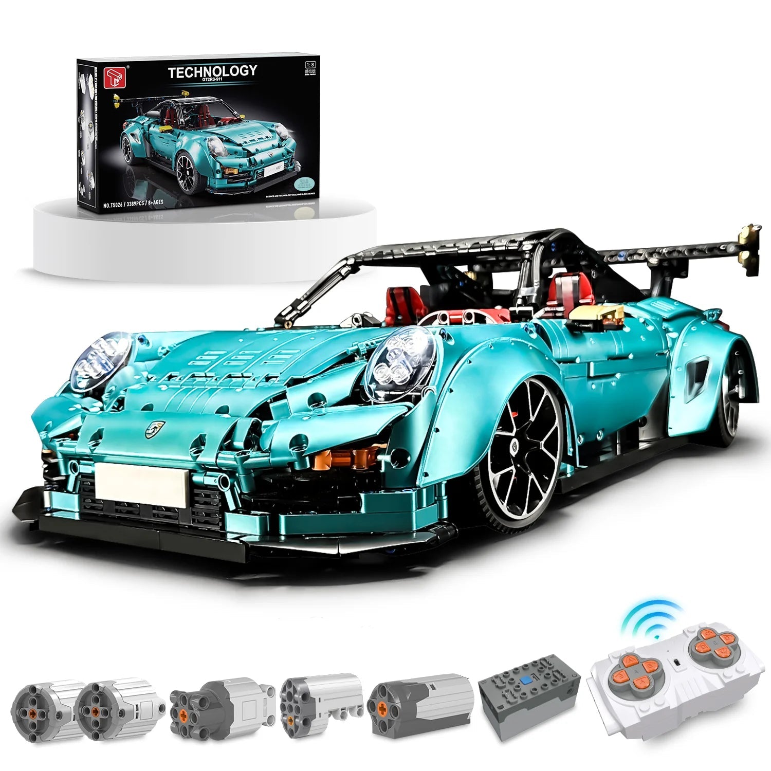 Brick MOC Porsche GT2 RS | Remote Control, Electric Air Suspension, Electric Opening Features, Drivetrain Switch, Lightning Features, 3389 pcs - Brick Car Merchant