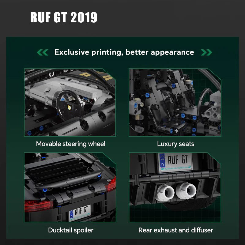 Brick MOC Porsche RUF GT | Remote Control, Opening Features, Independent Suspensions, 1655 pcs - Brick Car Merchant