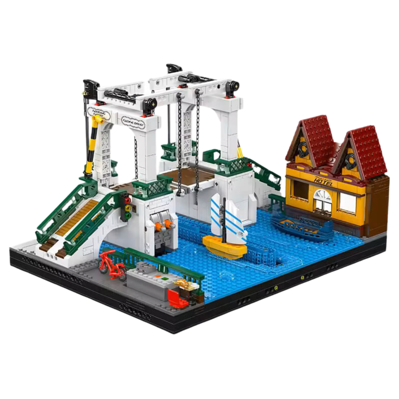Brick MOC Motorised Nordic Town Drawbridge | 2066pcs - Brick Car Merchant