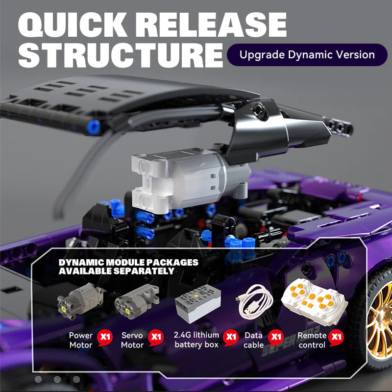 Brick MOC Purple Phantom Sports Car | Remote Control, Opening Features, 1273 pcs - Brick Car Merchant