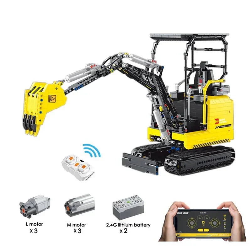 Brick MOC RC Mini Excavator | 1717pcs - Brick Car Merchant