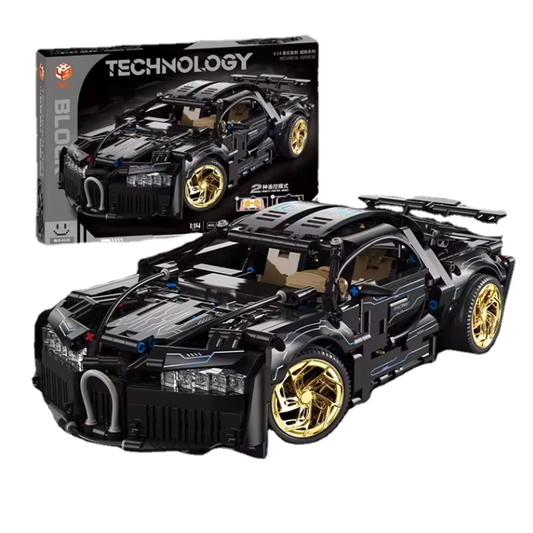 LEGO MOC Black Bugatti Chiron Mini | Remote Control, LED Lights, Opening Features, Simulated Cockpit, 1154pcs - Brick Car Merchant