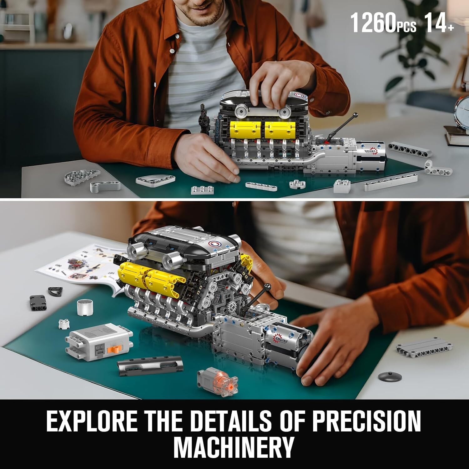 Brick MOC Supercar V12 Engine & Transmission | 1260pcs - Brick Car Merchant