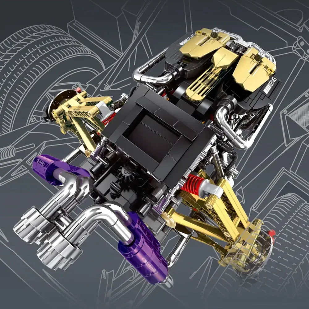 Brick MOC Twin-Turbo V12 Hypercar Powertrain | 1602pcs - Brick Car Merchant