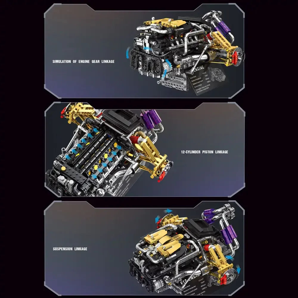 Brick MOC Twin-Turbo V12 Hypercar Powertrain | 1602pcs - Brick Car Merchant