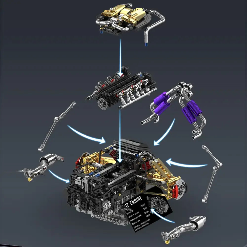 LEGO MOC Twin-Turbo V12 Hypercar Powertrain | 1602pcs - Brick Car Merchant