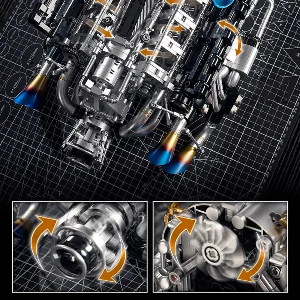 Brick MOC V8 Turbocharged Engine | 2773pcs - Brick Car Merchant