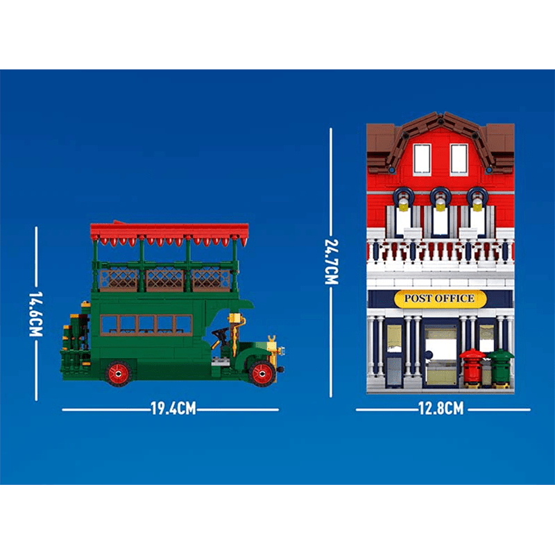 Brick MOC British Post Office with Bus | 2178pcs - Brick Car Merchant